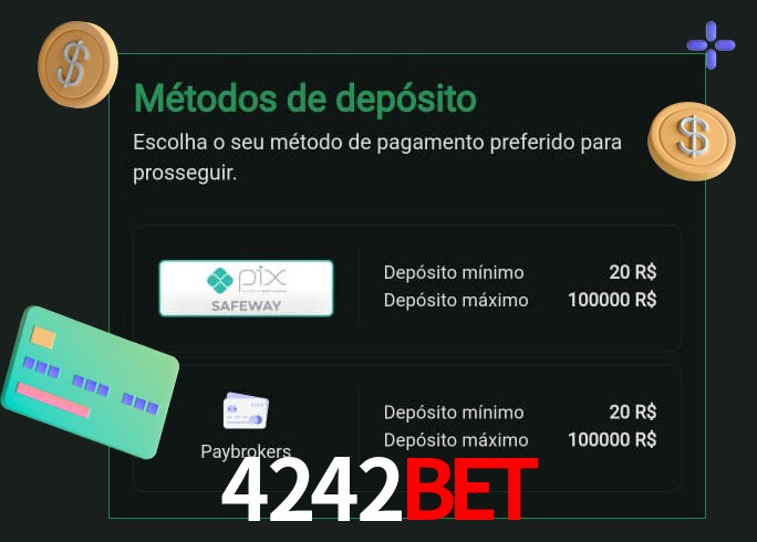 O cassino 4242Bet oferece uma grande variedade de métodos de pagamento